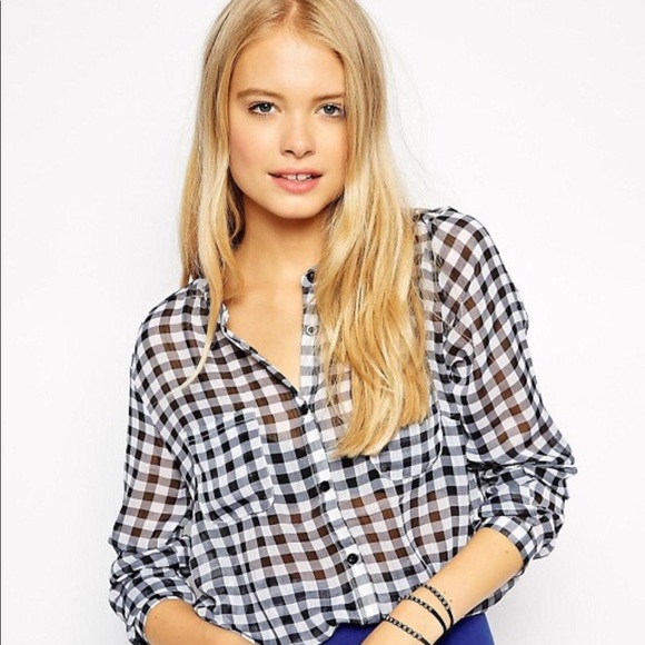 Express Tops - Express Black Gingham Portofino Blouse